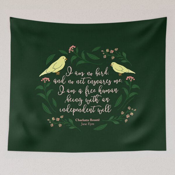 Item preview, Green Floral Bird Quote Jane Eyre Charlotte Bronte designed and sold by Bookish and Wonderful.