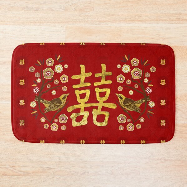 Item preview, Gold Double Happiness Symbol with flowers and birds designed and sold by k9printart.