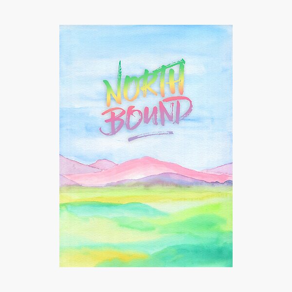 North Bound Pink Purple Mountains Watercolor Painting Photographic Print