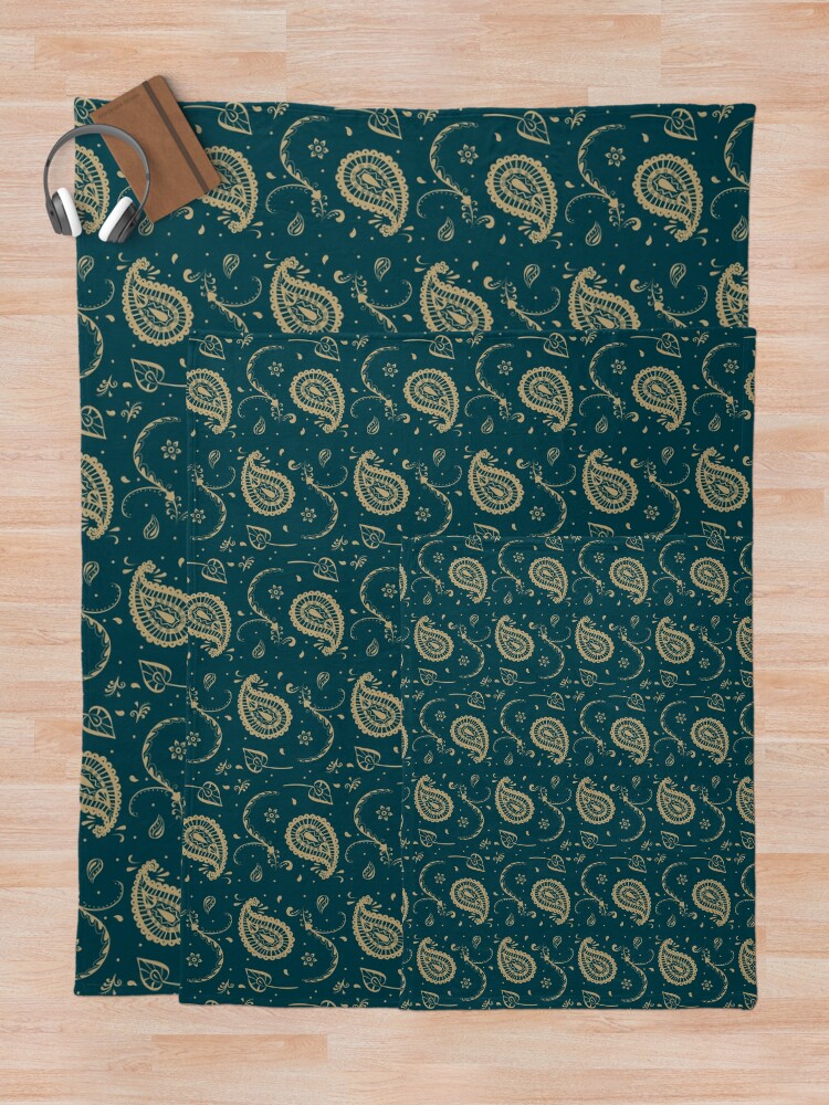 "Dark Green Gold Paisley" Throw Blanket by GeeHanz Redbubble