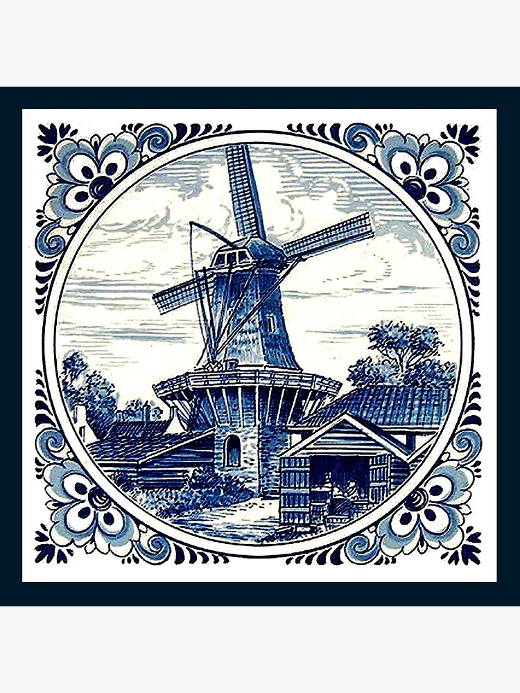 DUTCH BLUE DELFT : Vintage Windmill Print by posterbobs