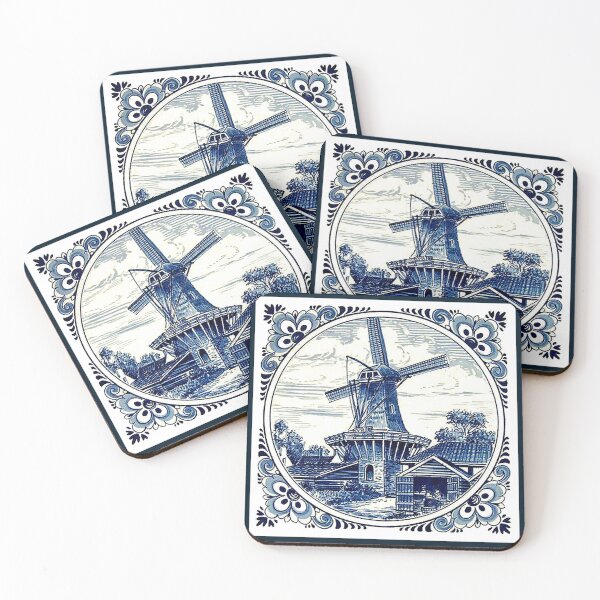 DUTCH BLUE DELFT : Vintage Windmill Print Coasters (Set of 4)