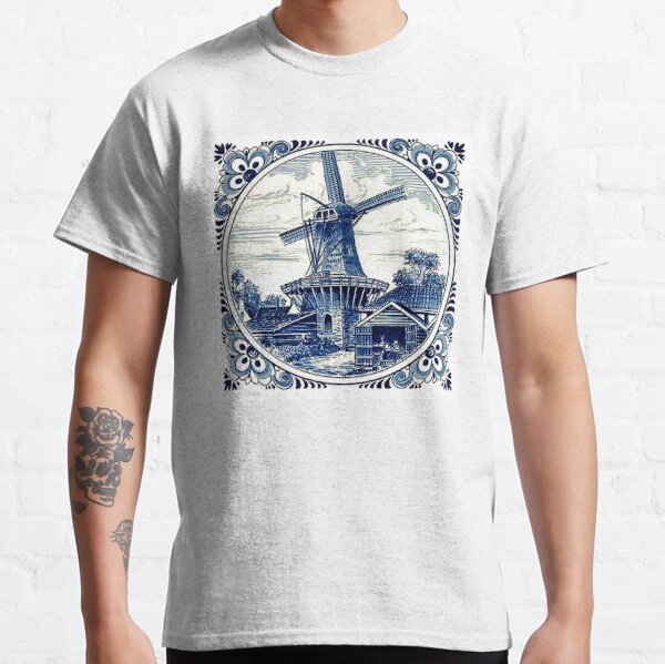  DUTCH BLUE DELFT : Vintage Windmill  Print Classic T-Shirt