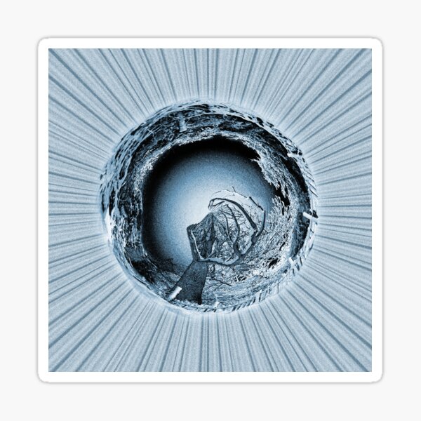 Blue Circle Tree - Snowy Tree Photo Art on radiating lines background Sticker
