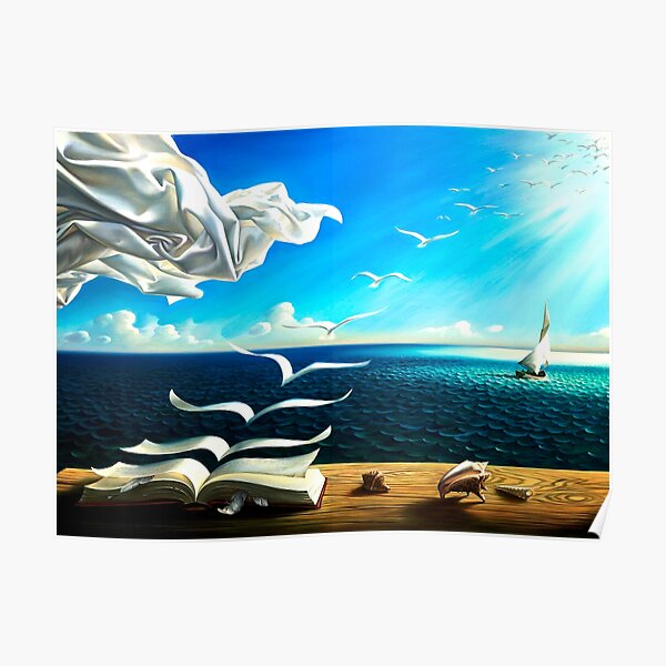Livre aux oiseaux: impression surréaliste de fantaisie vintage par Dali Poster