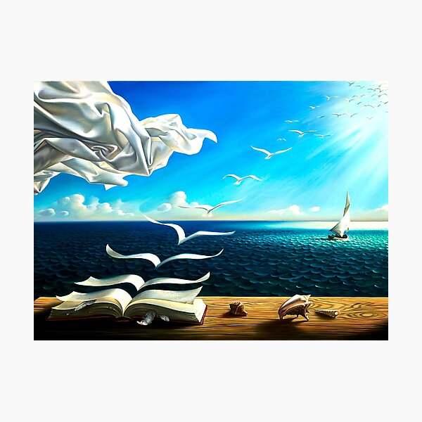 Book to birds: Vintage Fantasy Surreal Print by Dali Photographic Print
