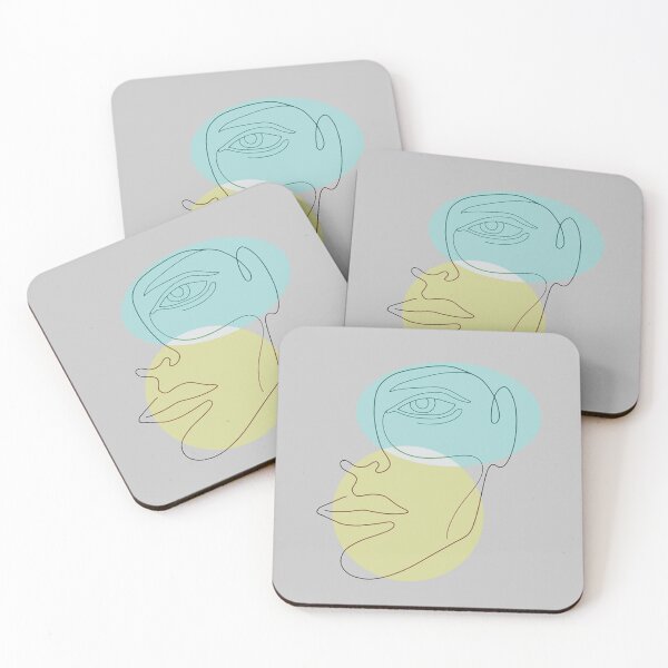 Item preview, Face sketch with orange and mint on light gray designed and sold by Ninaeva.