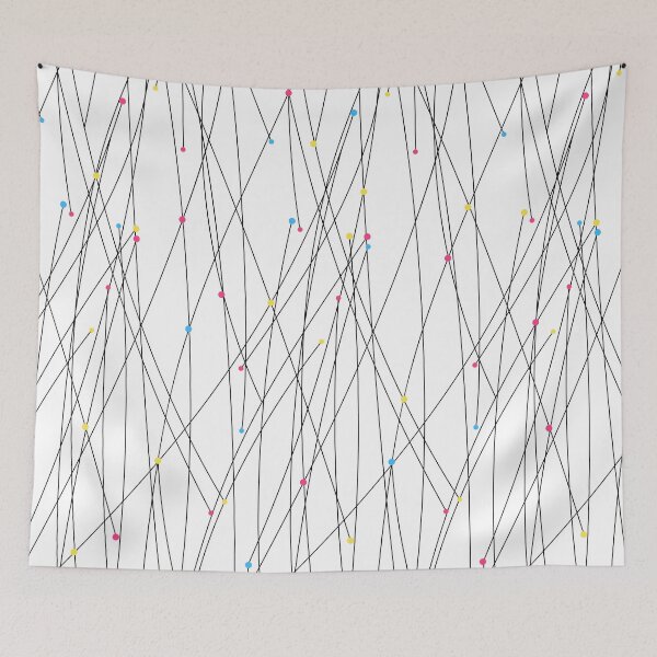 Item preview, Abstract geometric pattern of black lines and pink, yellow, blue dots. designed and sold by Helena6.