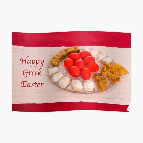 "Happy Greek Easter With Easter Food " Poster for Sale by daphsam