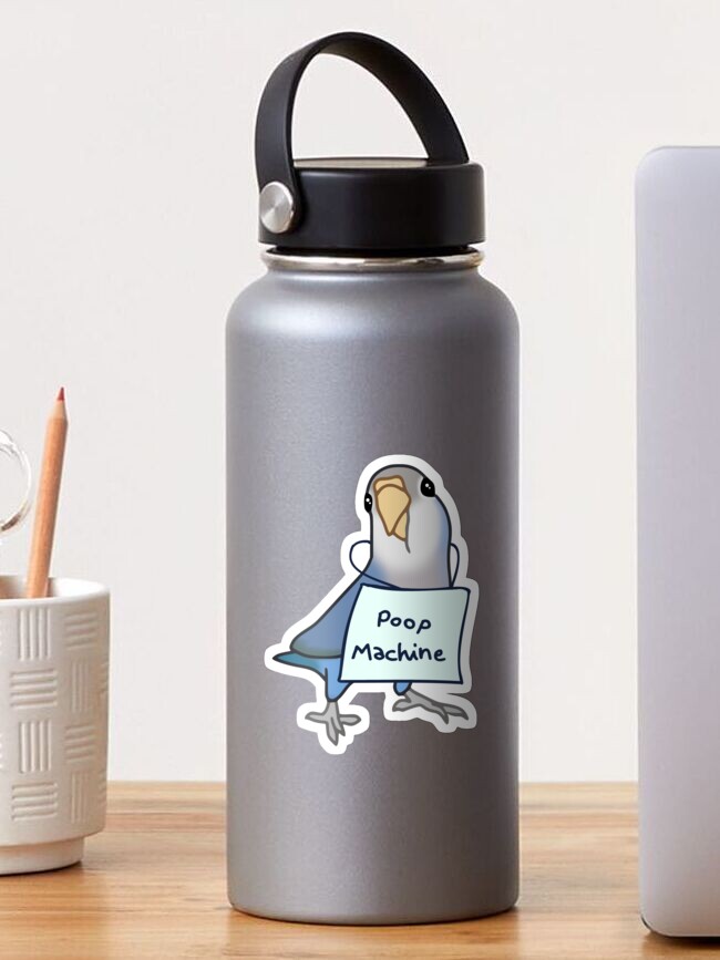 Thumbnail 1 of 3, Sticker, Grey Blue Lovebird - Poop Machine designed and sold by FandomizedRose.