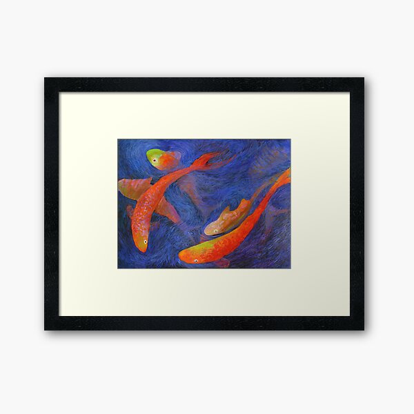 Five koi in a swirling pond Framed Art Print