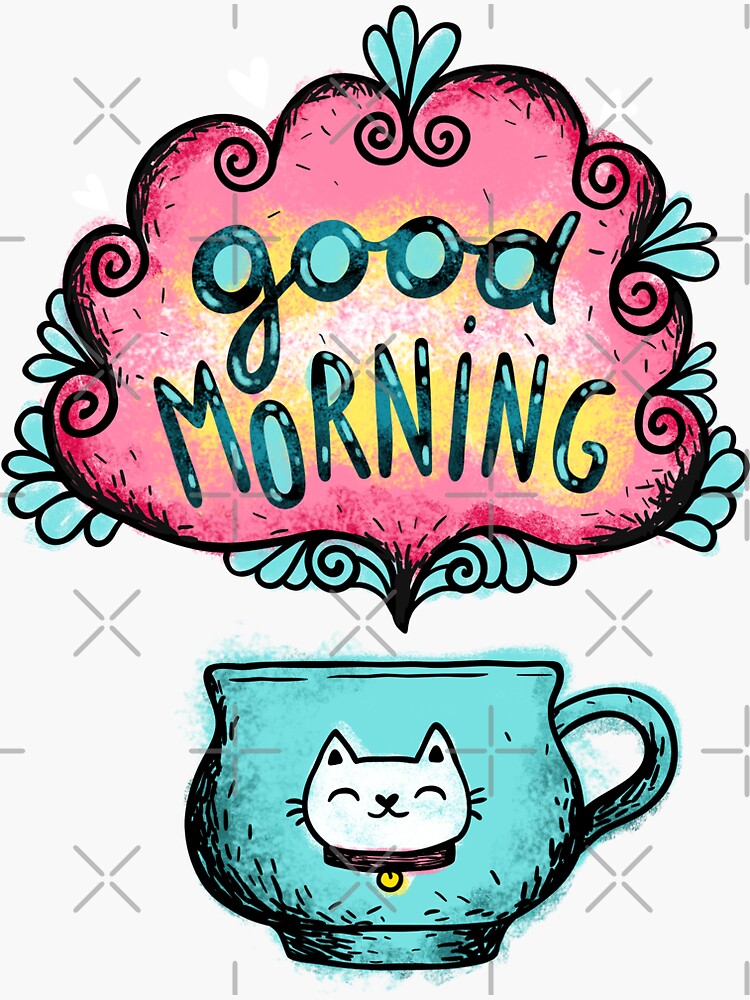 Drawing of Hot Cup of Coffee Good Morning Sunshine Square Sticker | Zazzle