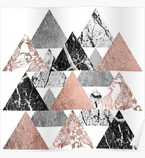 Marmor Rose Gold Silber und Floral Geo Dreiecke Poster