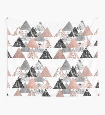 Marble Rose Gold Silver and Floral Geo Triangles Wall Tapestry