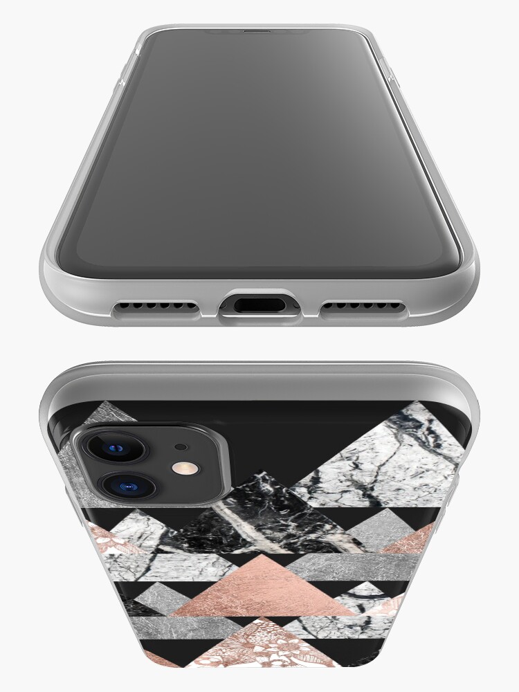 Vista alternativa de Funda y vinilo para iPhone Marble Rose Gold Silver y Floral Geo Triangles