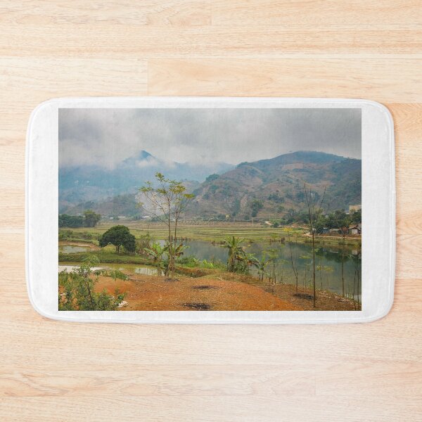 Item preview, A mountain and rice paddy landscape in Sapa, Vietnam, on a winters morning designed and sold by SnapTPhotograph.