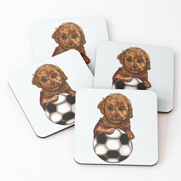 Item preview, Cavapoo football soccer dog - Soccer playing  Cavapoo  Cavoodle puppy dog holding a football soccer ball  - cavalier king charles spaniel poodle, puppy love designed and sold by Artonmytee.