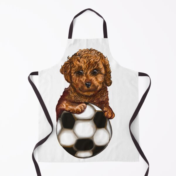 Item preview, Cavapoo football soccer dog - Soccer playing Cavapoo Cavoodle puppy dog holding a football soccer ball - cavalier king charles spaniel poodle, puppy love designed and sold by Artonmytee.