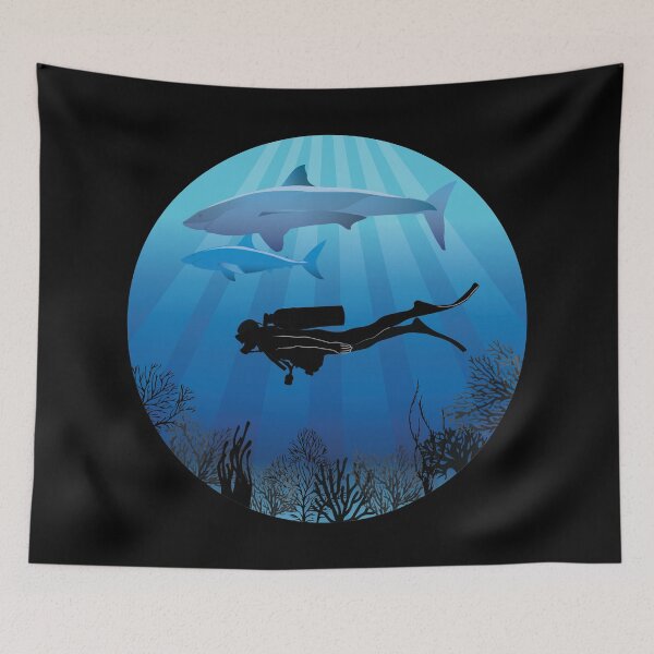 Item preview, Shark Diving Deep Water Sea Life designed and sold by TheInkElephant.