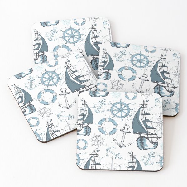 Item preview, Beautiful nautical maritime pattern with anchor, steering wheel, ship, compass rose designed and sold by Shirtey.