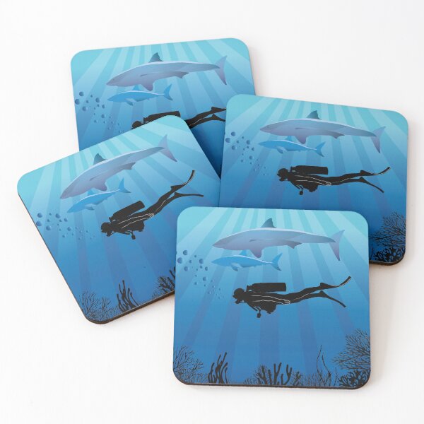 Item preview, Shark Diving Deep Water Sea Life Square designed and sold by TheInkElephant.