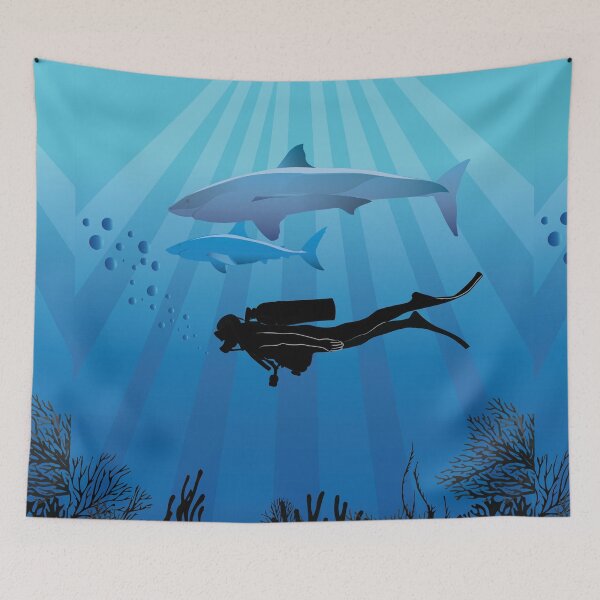 Item preview, Shark Diving Deep Water Sea Life Square designed and sold by TheInkElephant.