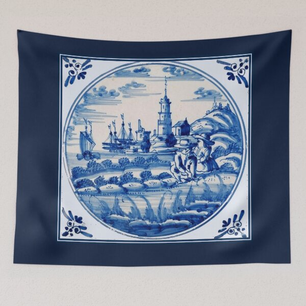 Item preview,  DUTCH BLUE DELFT: Vintage Church and Sailboats Print designed and sold by posterbobs.