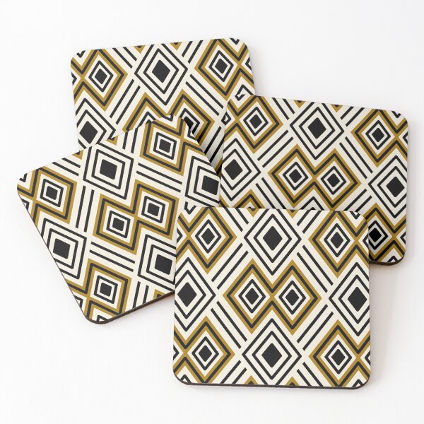 Item preview, Black and ochre tribal diamonds and stripes -  abstract on neutral designed and sold by misentangled.