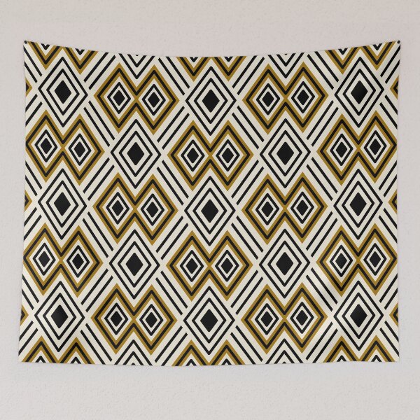 Item preview, Black and ochre tribal diamonds and stripes -  abstract on neutral designed and sold by misentangled.