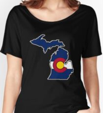 Michigan outline Colorado flag Women's Relaxed Fit T-Shirt