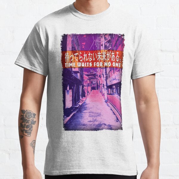 Time Waits For No One - Sad quote with streetscape background. Classic T-Shirt
