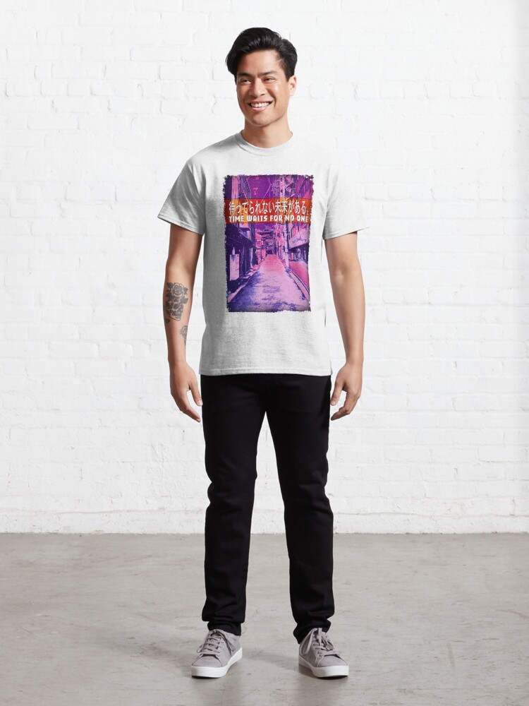 Alternate view of Time Waits For No One - Sad quote with streetscape background. Classic T-Shirt