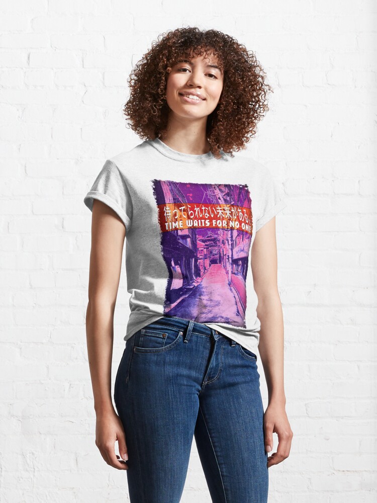 Alternate view of Time Waits For No One - Sad quote with streetscape background. Classic T-Shirt