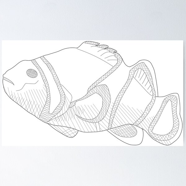Item preview, Clownfish Black Line Drawing designed and sold by KsbAesthetics.