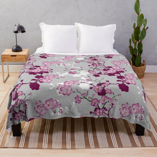 Item preview, Modern Pink Cherry Blossoms with Burgundy White Sakura Silhouette  designed and sold by MFGB-Creations.