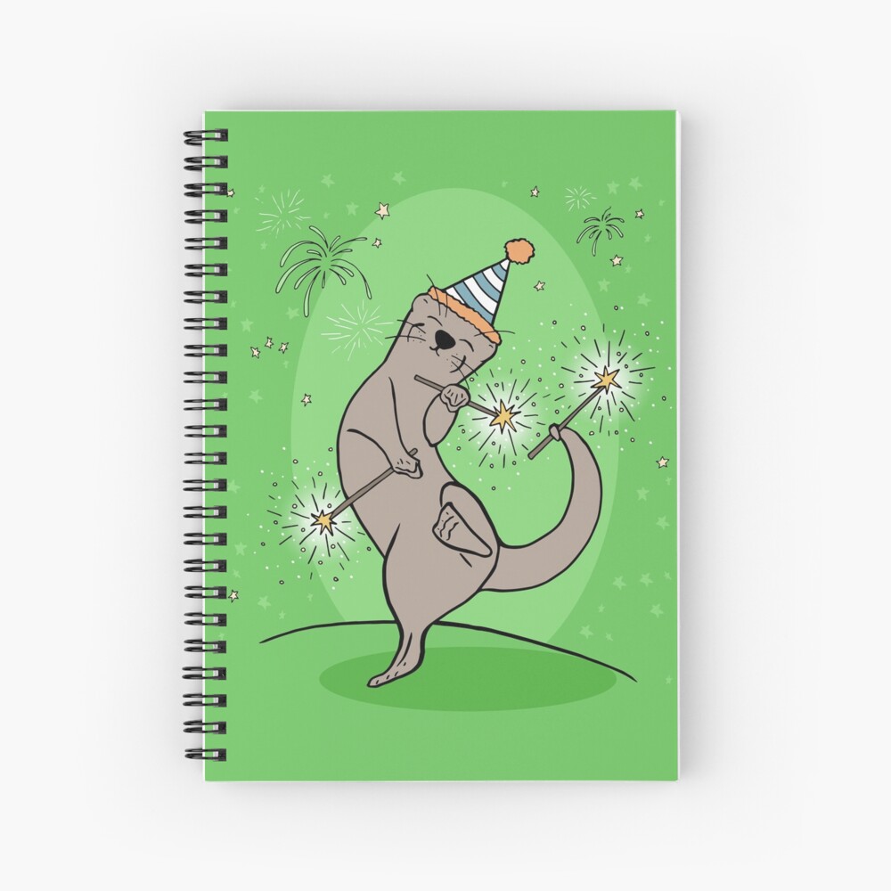 Otter Celebrating with Firecrackers and Sparklers Spiral Notebook