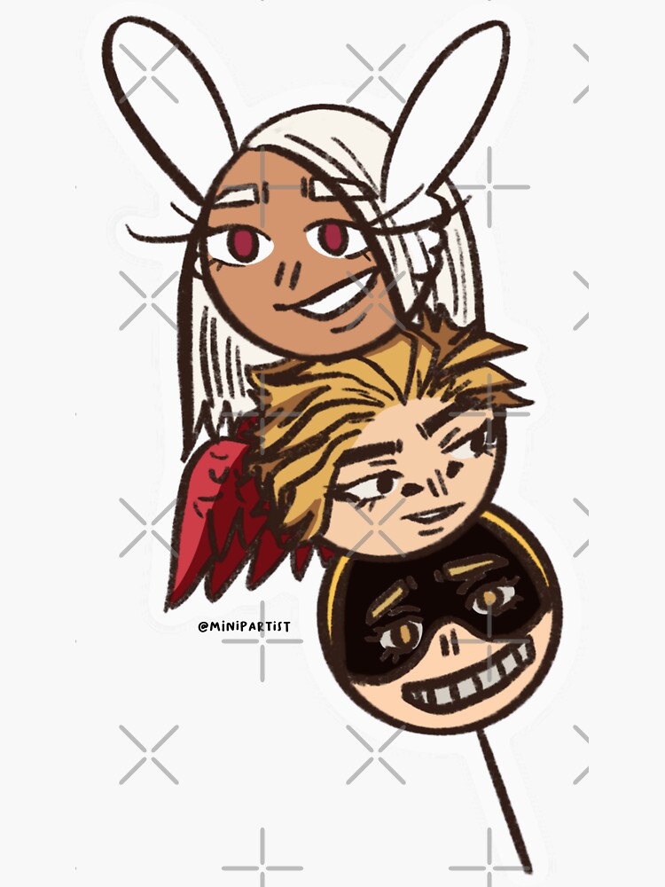 "Miruko, Hawks, and Fatgum dango" Sticker for Sale by minipartist Redbubble