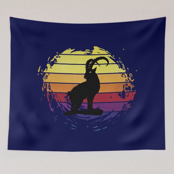 Item preview, Capricorn on a hill animal on retrostyle retro background designed and sold by ChatterFox.