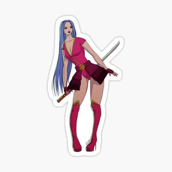 Blue haired girl with katana Sticker
