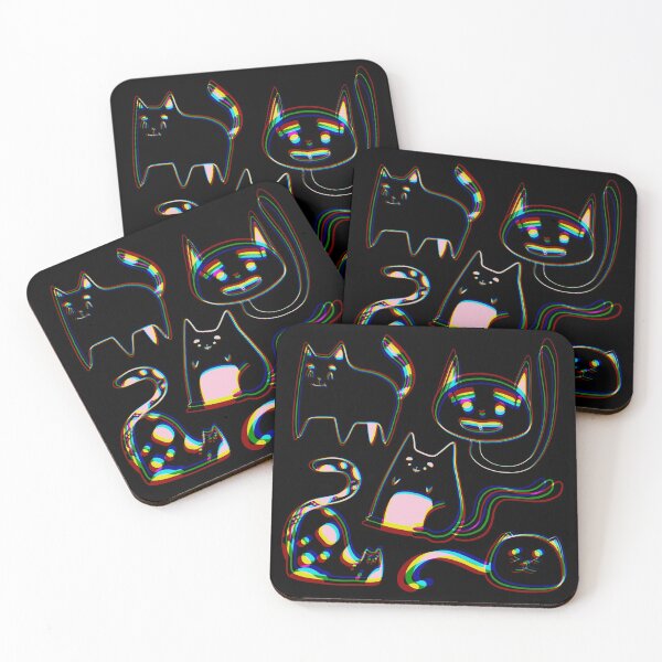 Item preview, Cute Digital Glitch Cats - Rainbow Cartoon on Black designed and sold by TheRainbowRoom.