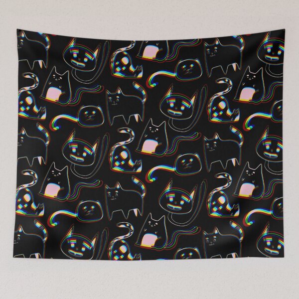 Item preview, Cute Digital Glitch Cats - Rainbow Cartoon on Black designed and sold by TheRainbowRoom.
