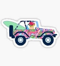 Pegatina Preppy Jeep Golden Retriever Puppy - Island Vacation