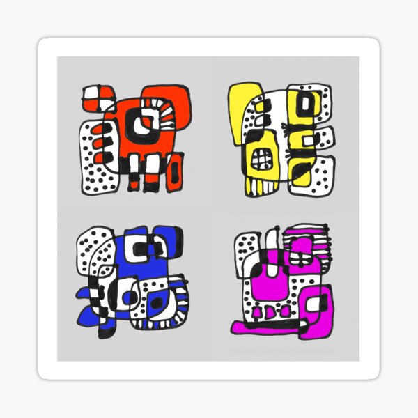 Four Characters 01-04 Red Yellow Purple Blue Sticker