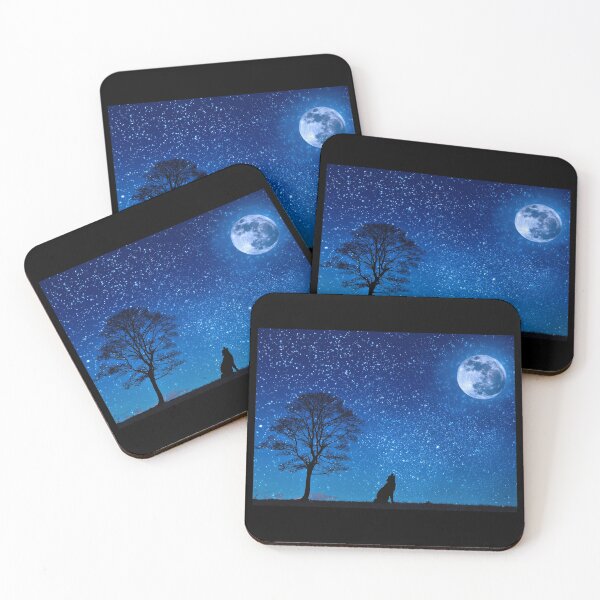 Item preview, Funny Chien Loup Lune Arbre Nuit,tee shirt beautiful paysage au claire de la nuit  designed and sold by seritik.