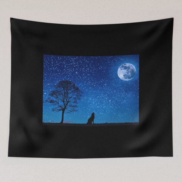 Item preview, Funny Chien Loup Lune Arbre Nuit,tee shirt beautiful paysage au claire de la nuit  designed and sold by seritik.