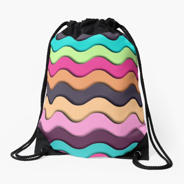 Cheer yourself up with this 80s retro stylish wave design pattern in bright and happy multi sherbet rainbow colours Drawstring Bag