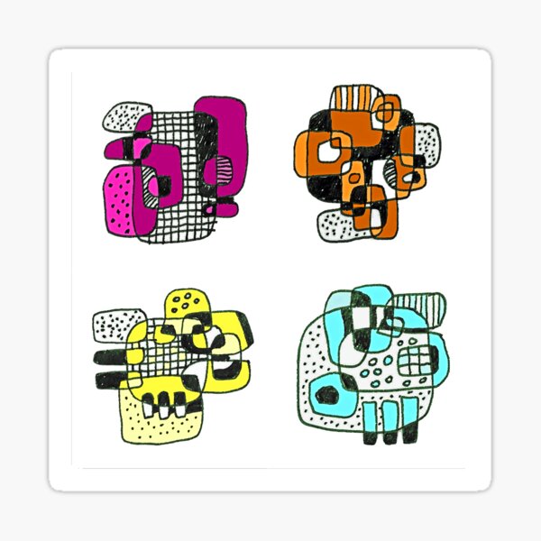 Four Characters 09-12 DarkRed Orange Turquoise Yellow Sticker