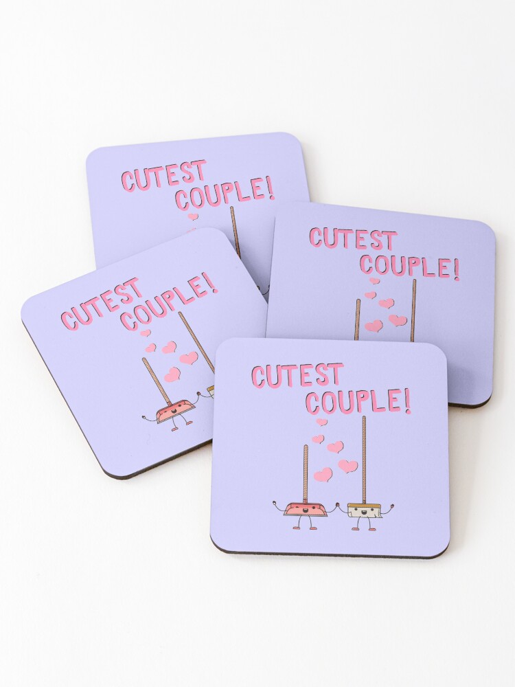 Thumbnail 1 of 5, Coasters (Set of 4), Cutest Couple Broom and Dustpan Valentine's Day Cleaning Art designed and sold by SavvyCleaner.