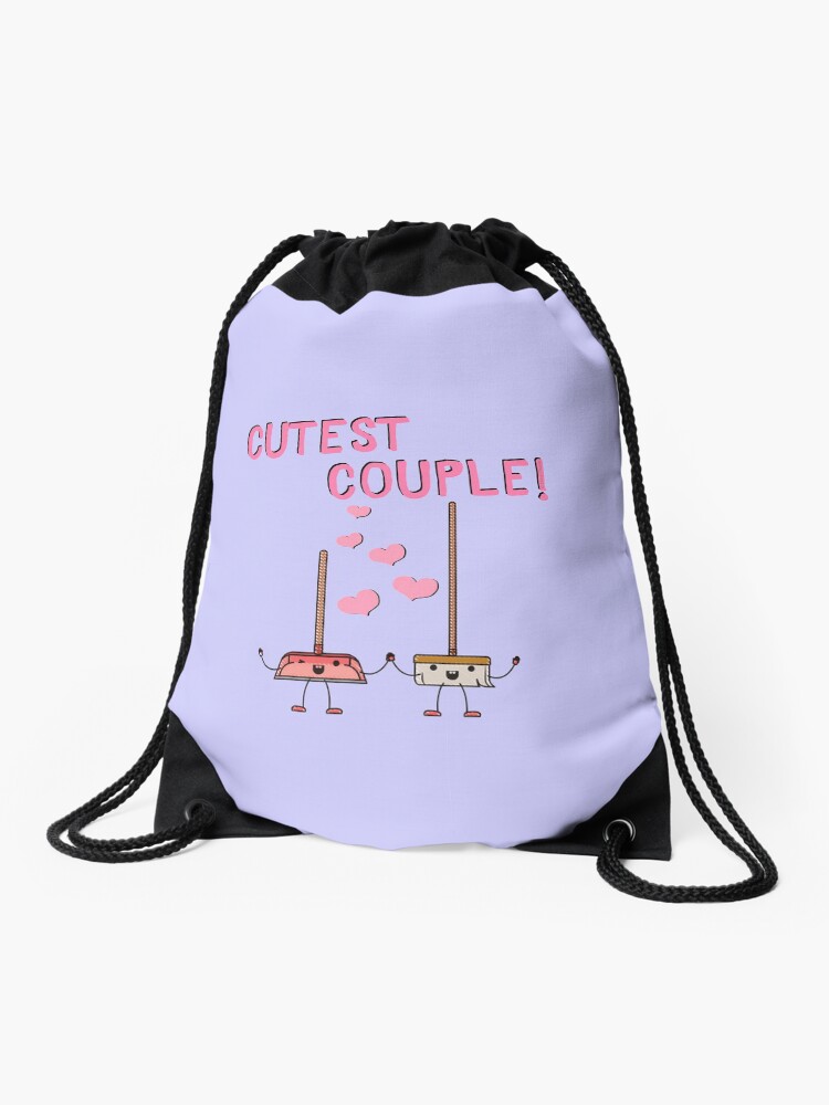 Thumbnail 1 of 3, Drawstring Bag, Cutest Couple Broom and Dustpan Valentine's Day Cleaning Art designed and sold by SavvyCleaner.