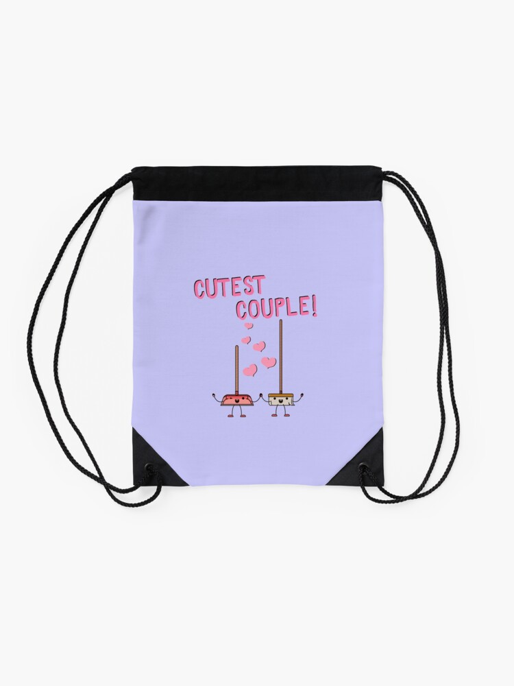 Thumbnail 2 of 3, Drawstring Bag, Cutest Couple Broom and Dustpan Valentine's Day Cleaning Art designed and sold by SavvyCleaner.